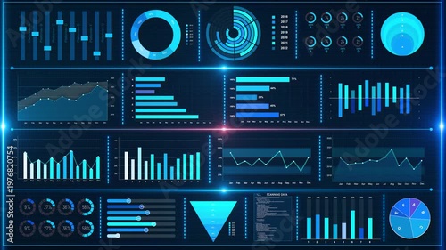 Futuristic Data Analytics Dashboard Screen digital dashboard displaying charts, graphs, statistics, analytics interface. for finance visuals, business reports, corporate presentations, data analysis