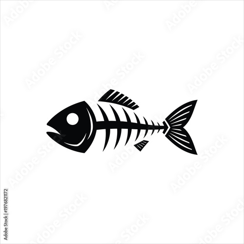 Simple fish skeleton silhouette for food and nature concepts Vector Illustration Isolated on white background