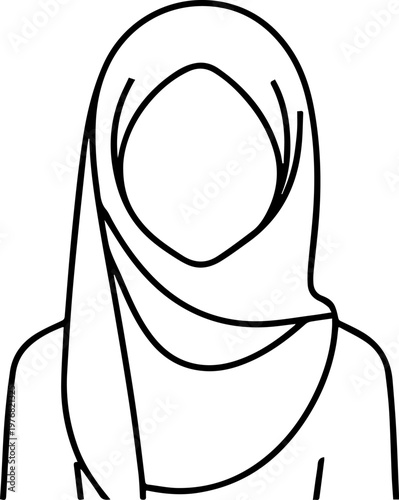 Hand Drawn Beautiful Female Doctor Wearing Hijab Black and White Illustration in Minimal Line Art Style Design