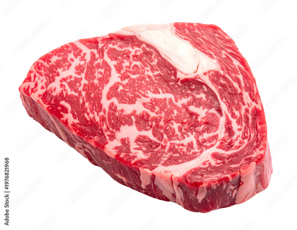 Obraz premium Marbled red and white steak. Isolated transparent background