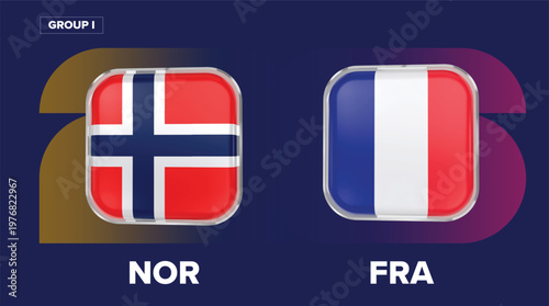 Norway vs France Flags Background - Group I Match, World Cup 2026