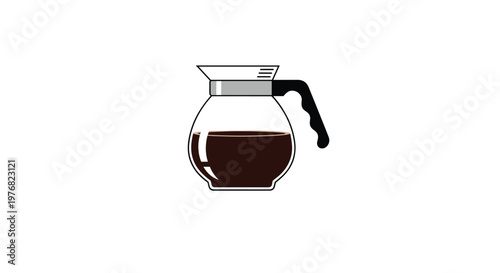 Classic glass coffee carafe filled with fresh dark brew is shown as a simple vector icon, perfect for cafe and breakfast themes.