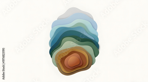 Minimal layered abstract organic shape with soft gradient contours in green blue and earthy tones, modern artistic design illustration