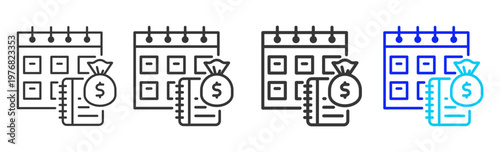 Budget Planner Set Collection Outline Style For Insurance With Multiple Thickness Variations Editable Vector Icon Pack Clean Modern Finance Savings Protection Kit
