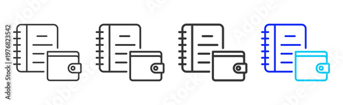 Expense Notes Set Collection Outline Style For Insurance With Multiple Thickness Variations Editable Vector Icon Pack Clean Modern Finance Savings Protection Kit