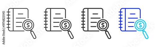 Money Lookup Set Collection Outline Style For Insurance With Multiple Thickness Variations Editable Vector Icon Pack Clean Modern Finance Savings Protection Kit