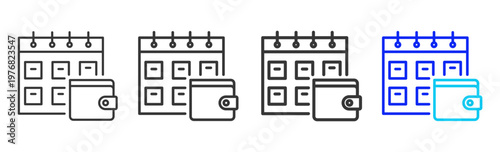 Budget Schedule Set Collection Outline Style For Insurance With Multiple Thickness Variations Editable Vector Icon Pack Clean Modern Finance Savings Protection Kit