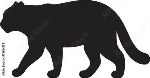 Black panther silhouette walking on white background isolated on transparent background