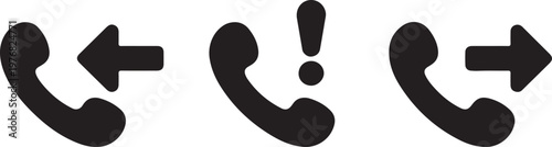 Communication call icons depicting incoming, urgent, and outgoing phone conversations for mobile interfaces