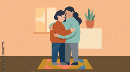 Two women embracing with warmth and affection.