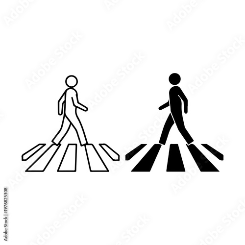 Two pedestrians crossing a zebra crossing in opposite directions