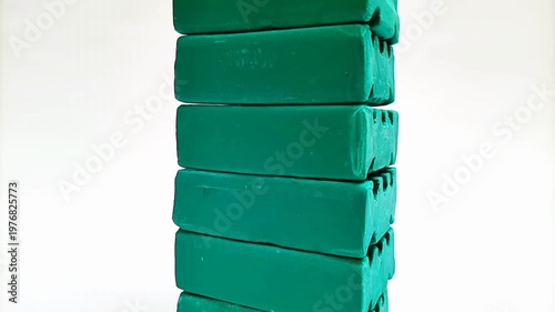 Green Dishwashing Soap Bars Pile Moving on White Background, Stock Footage
