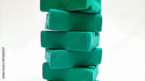 Green Dishwashing Soap Bars Pile Moving on White Background, Stock Footage