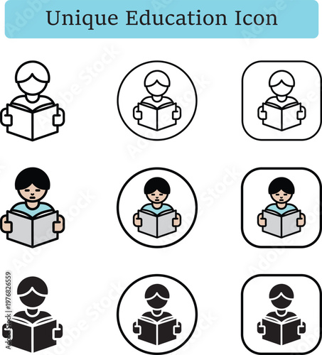 Student Reading Book Education Icon Set