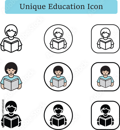 Student Reading Book Icon Set