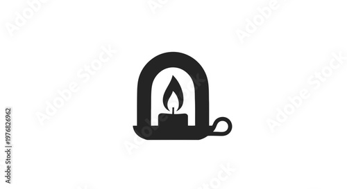 Black Lighter Icon with Flame Inside.