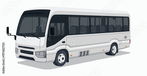 White Minibus Vector Illustration Isolated on White Background