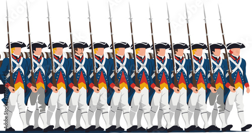 Fényképezés stylized illustration depicts a line of American soldiers marching symbolizing U