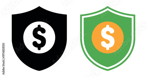 Financial security icons with shield and dollar symbols depicting money protection investment safety vector illustration design