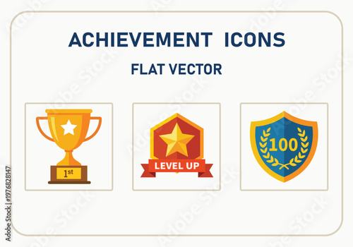 Collection of achievement icons in flat vector style for rewards and recognition