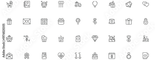 Set of 35 celebration and romantic love line icons, perfect for expressing affection and special occasions.