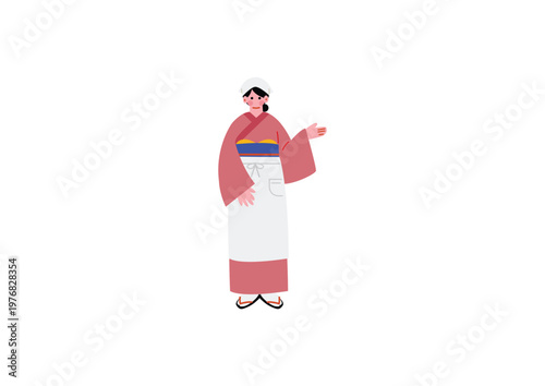 日本料理屋で働く着物を着た女性のイラスト