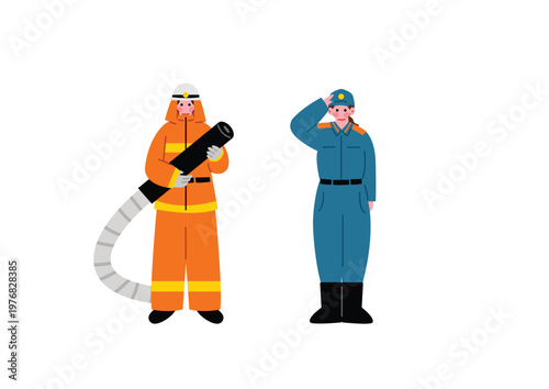 消防士の男女のイラスト