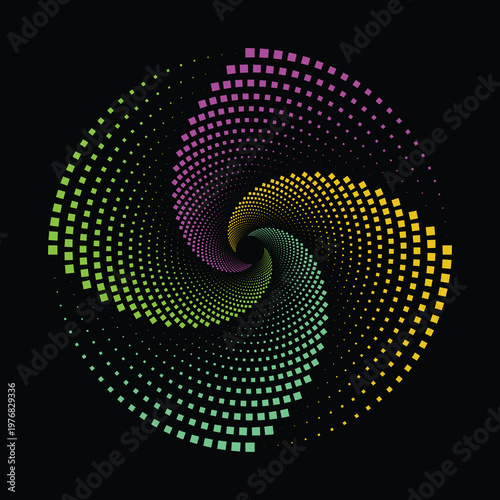 Vibrant colorful spiral pixel art graphic design element for background or template