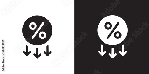 Percentage Symbol with Downward Arrows in Minimalist Circular Icon