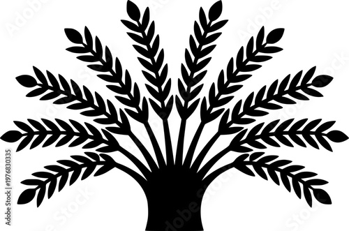 Black Silhouette of Wheat Stalks Forming a Fan Shape a White Background grain agriculture
