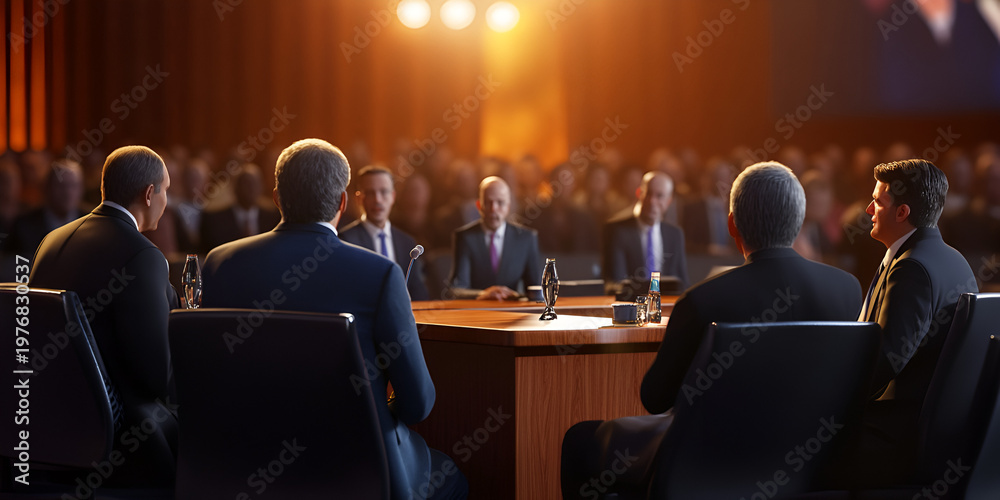 Fototapeta premium CEO Panel Discussion at Corporate Conference for Leadership Insights and Strategic Business Innovation