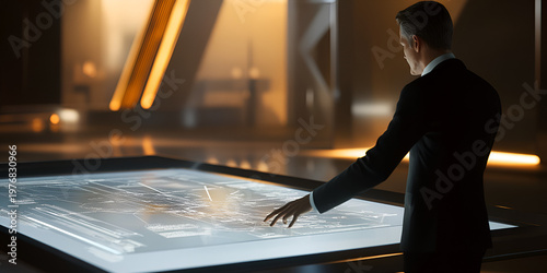 CEO Reviewing Company Roadmap with AI Projections for Strategic Planning and Future Business Growth