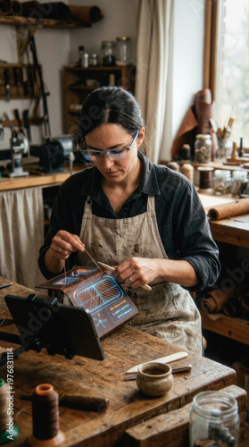 Warsztat pracy precyzyjnej, Nowocześni specjaliści, Pracownicy wykorzystujący najnowszą technologię, Ai wspomaga rzemieślników