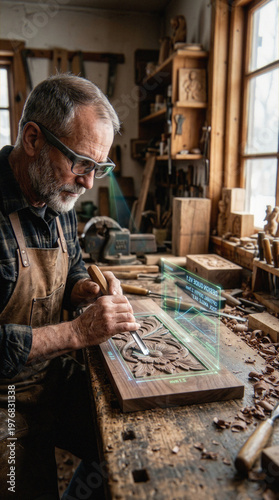 Warsztat pracy precyzyjnej, Nowocześni specjaliści, Pracownicy wykorzystujący najnowszą technologię, Ai wspomaga rzemieślników