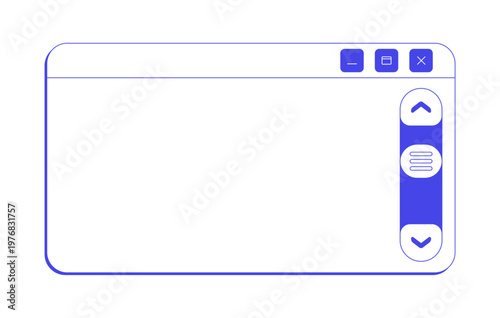 Clean dialog box with vertical scroll bar neo brutalism line popup window. Content navigation. Scrollbar control. Page view. Interface element in neubrutalism outline style. Monochrome Y2K UX design