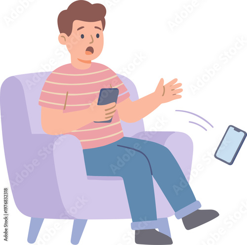 Man sitting in chair shocked as phone flies away from him