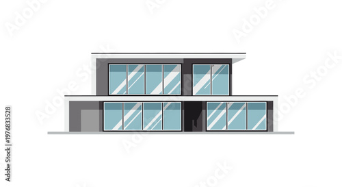 Modern two story house with large windows and gray exterior architectural design concept