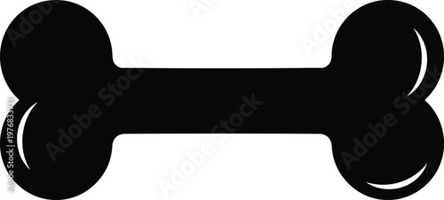 Dog bone silhouette icon, simple pet chew symbol, black cartoon bone shape isolated on white background for pet care design use