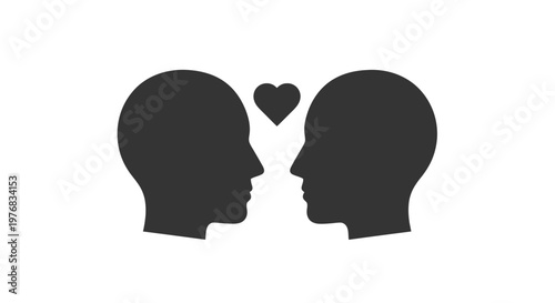 Silhouette of Couple Kissing with Heart.