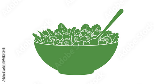 Green Salad in Bowl with Spoon.