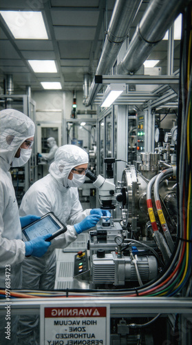 Labolatorium wysokich technologii. Precyzyjne pomiary i badania. Naukowcy posługujący się najnowszą aparaturą.