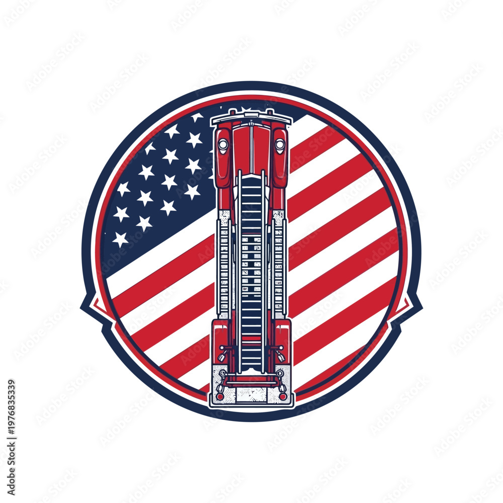 Obraz premium Vintage military patch featuring an iconic american building on us flag backdrop