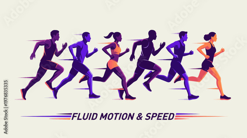 Stylized vector illustration of corporate executives and project leaders sprinting in a marathon, concept for corporate competition, leadership excellence and marketing agility