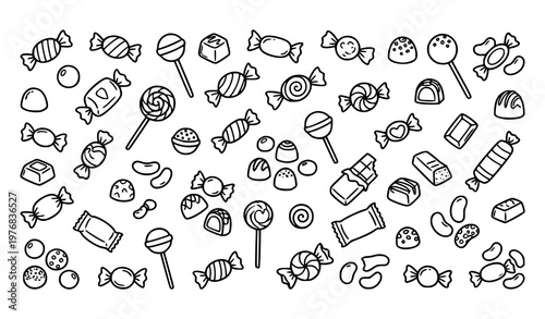 Tableau sur toile Hand-drawn candies doodle set vector illustration of sweets and snacks for child