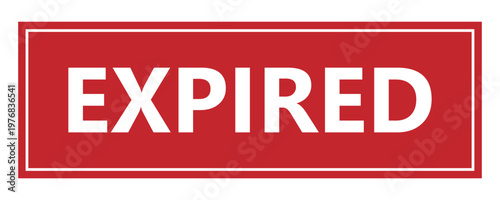 Expired, red rectangular stamp sign with bold white text, vector illustration, validity date warning, out of date document label.