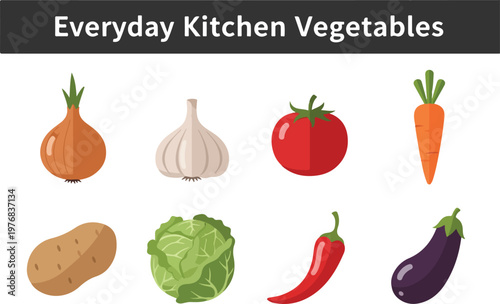 A Colorful Collection of Everyday Kitchen Vegetables Illustrated for Your Culinary Needs