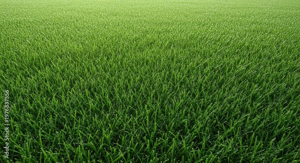 Fototapeta premium A perfect, dense carpet of healthy green turf grass forming a luxurious textured background suitable for sports fields or residential yards, outdoors, smooth, detail