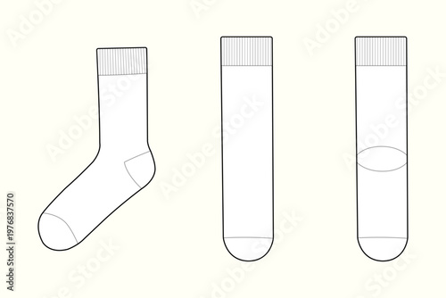 Classic Crew Sock Technical Flat Sketch Outline