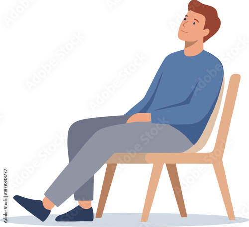 A man sits on a chair looking upwards in a relaxed state
