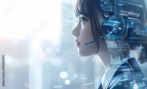 AI Agent, AI Phone Operator: Future Technology and Customer Service Concept, Digital Support Material	
